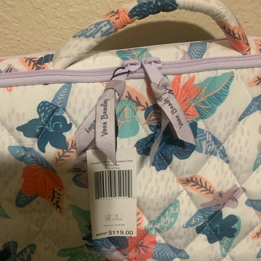 LMT: Vera Bradley Quilted Workstation Bag with Floral Pattern - Blue and Coral